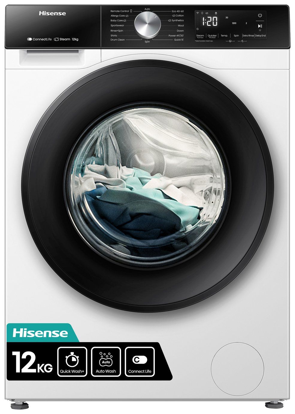 Black Hisense 12kg front-load washing machine