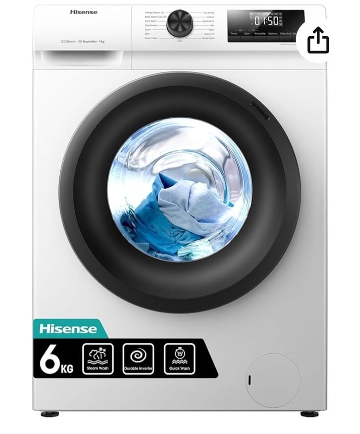 White Hisense 6kg front-load washing machine with digital display