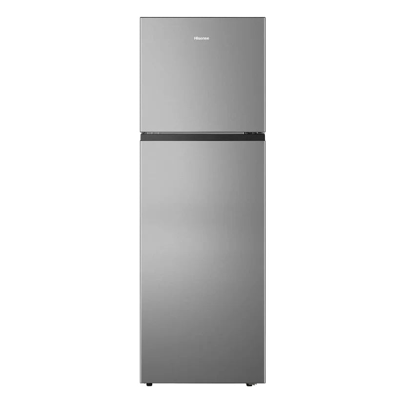 Hisense RT328N4DGN silver top-freezer refrigerator with doors closed