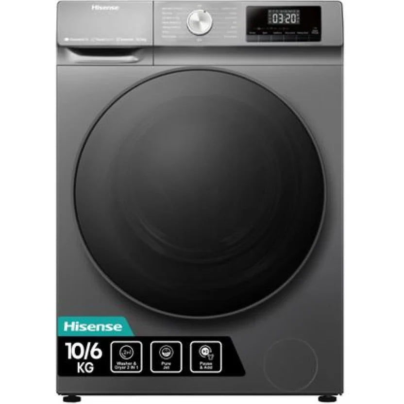 Hisense washer-dryer image showing 10kg washing and 6kg drying capacity