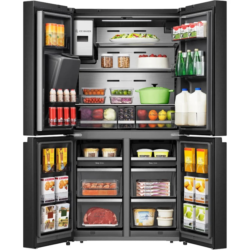 Black Hisense 680L multi-door smart refrigerator with touchscreen and water and ice dispenser