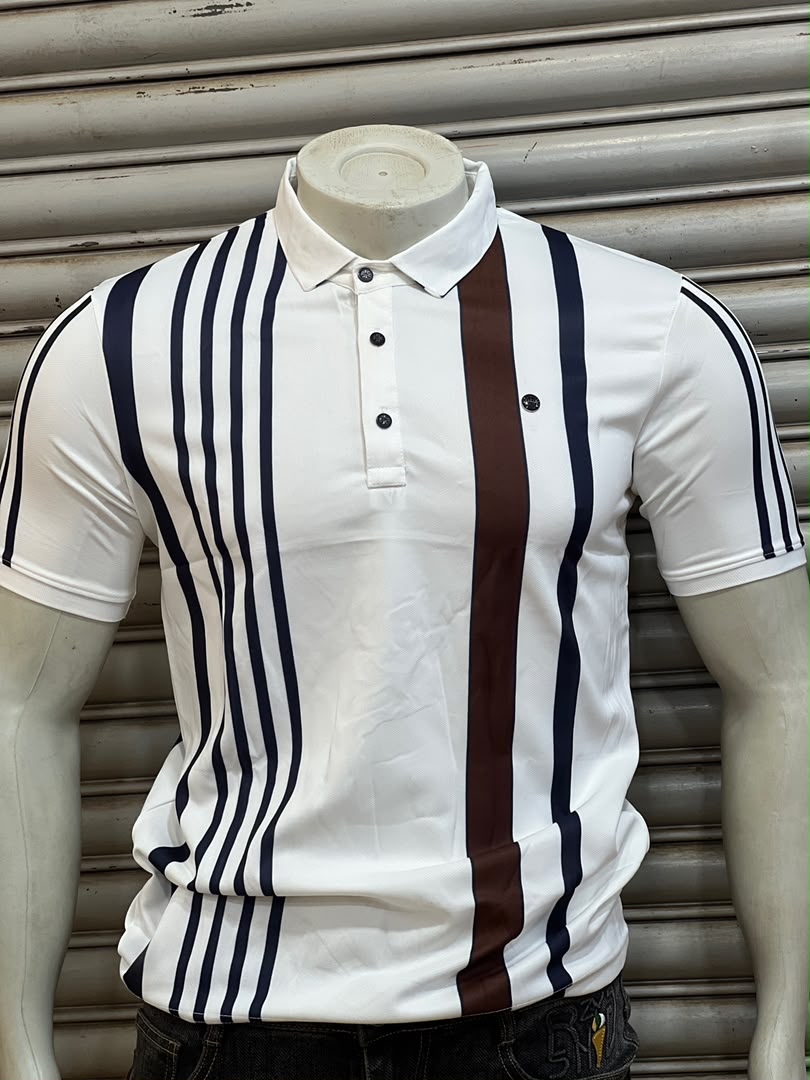 Men's Striped Polo Shirt - Cream plain