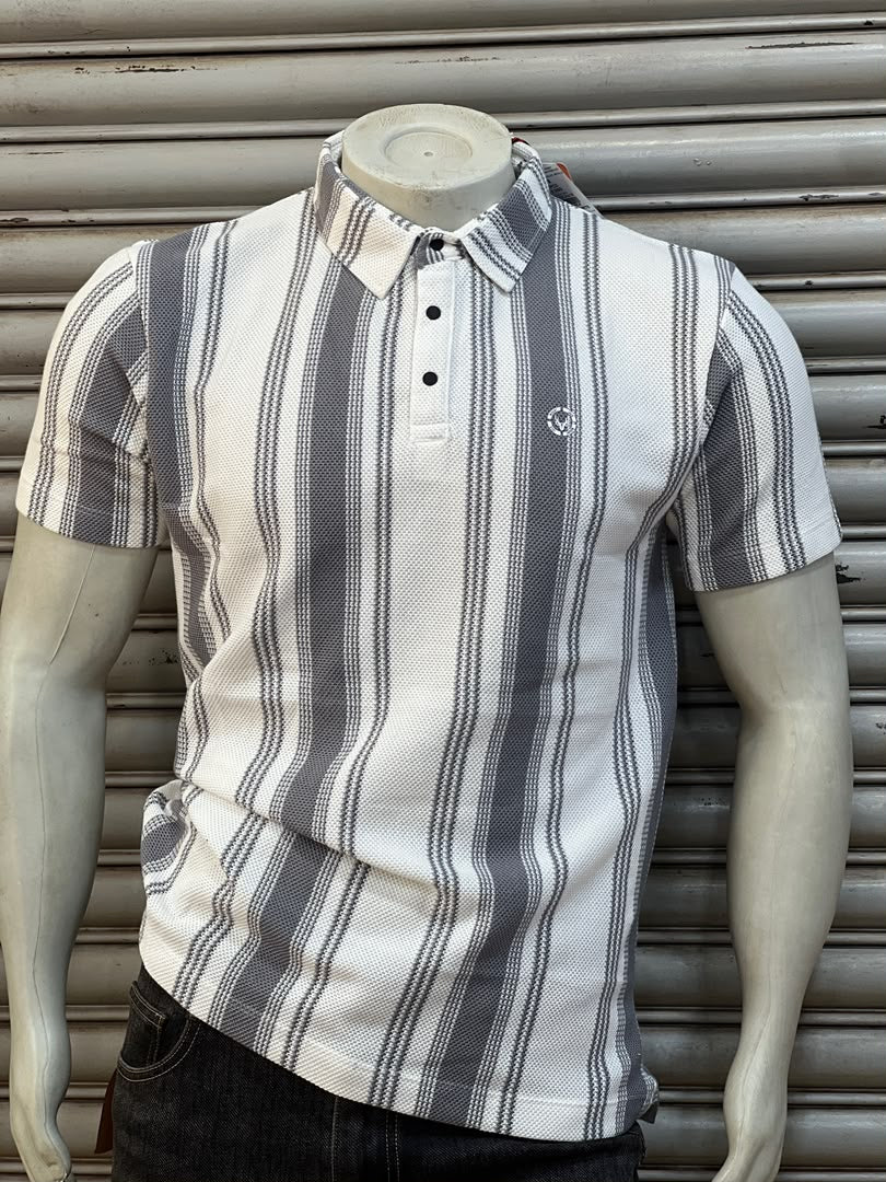 Men's Striped Polo Shirt - Red and White