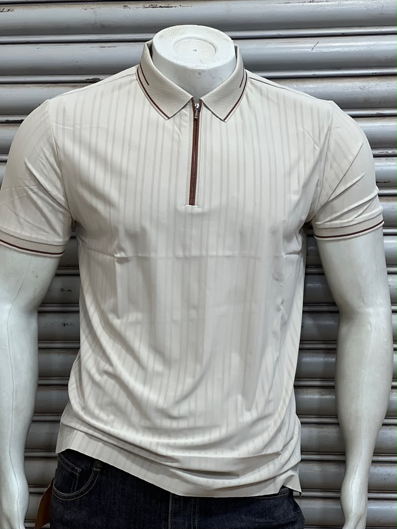 Men's Striped Polo Shirt - Black and White