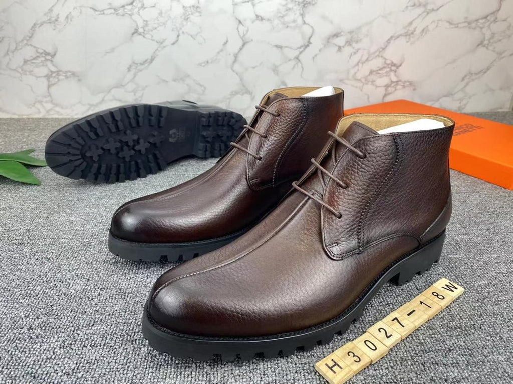 Men's Leather Zip Boot - Black Pebbled