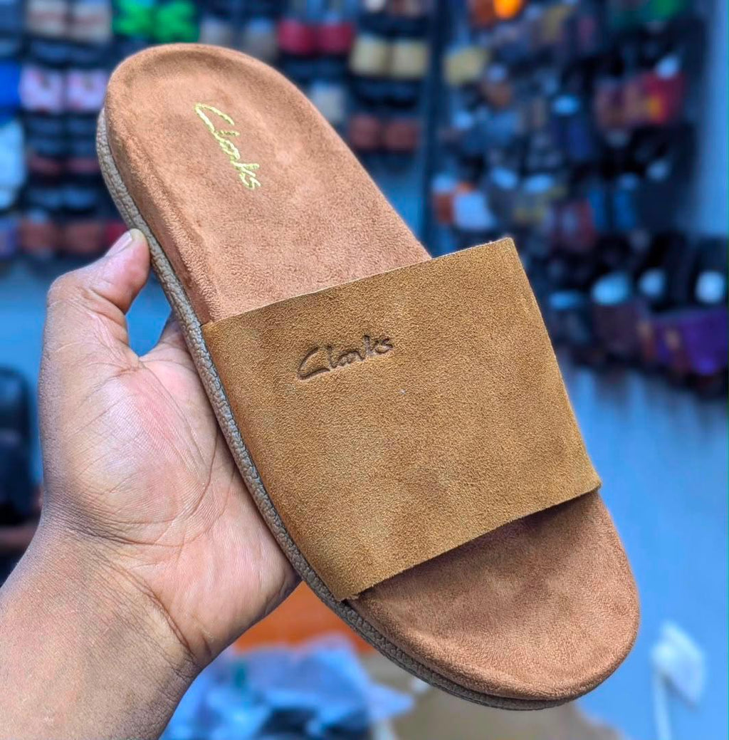 Clarks Single-Band Suede Slides Tan