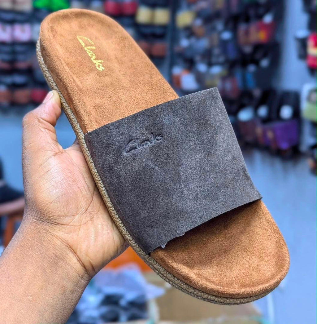 Clarks Single-Band Suede Slides Grey