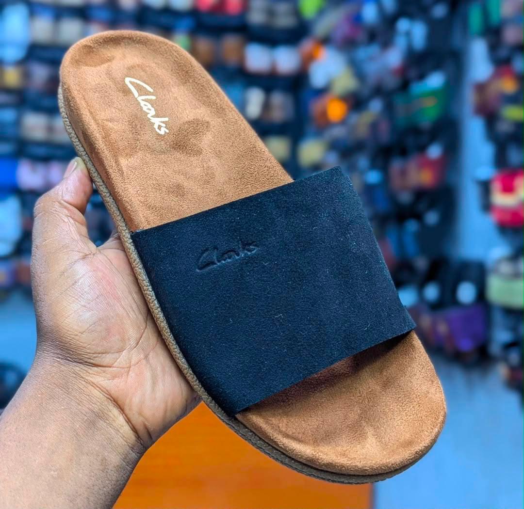 Clarks Single-Band Suede Slides Navy