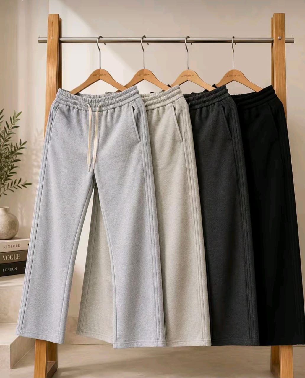 Sweatpants detail — elastic waist and cotton-rich fabric