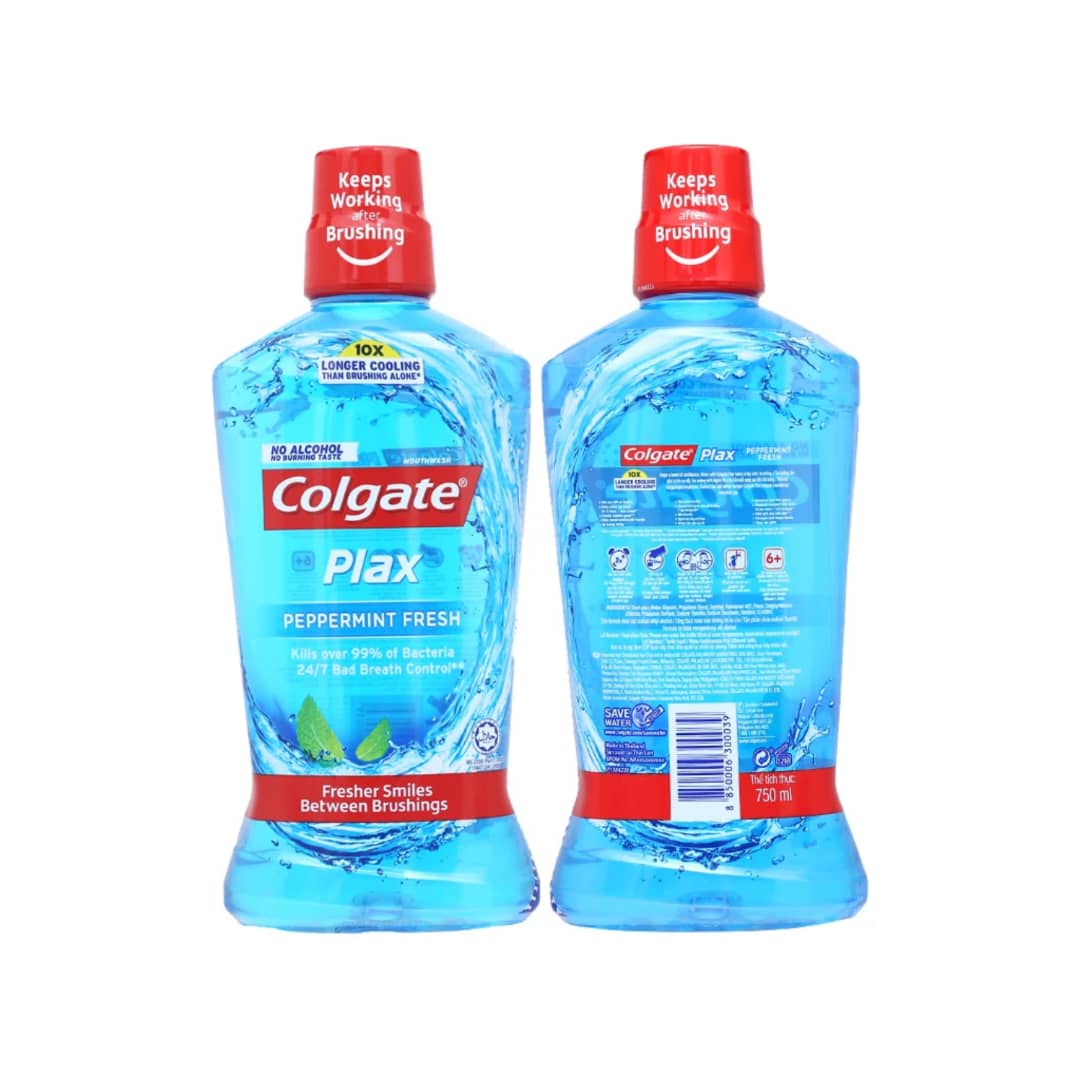 Colgate Plax Peppermint Fresh Mouthwash 750ml - Front and Back View