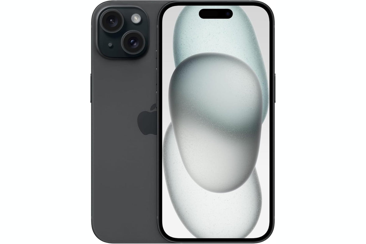 iPhone 15 256GB - Black color, front and back view