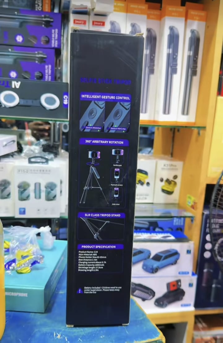 C19 AI Tracking Selfie Stick Tripod - box specifications side