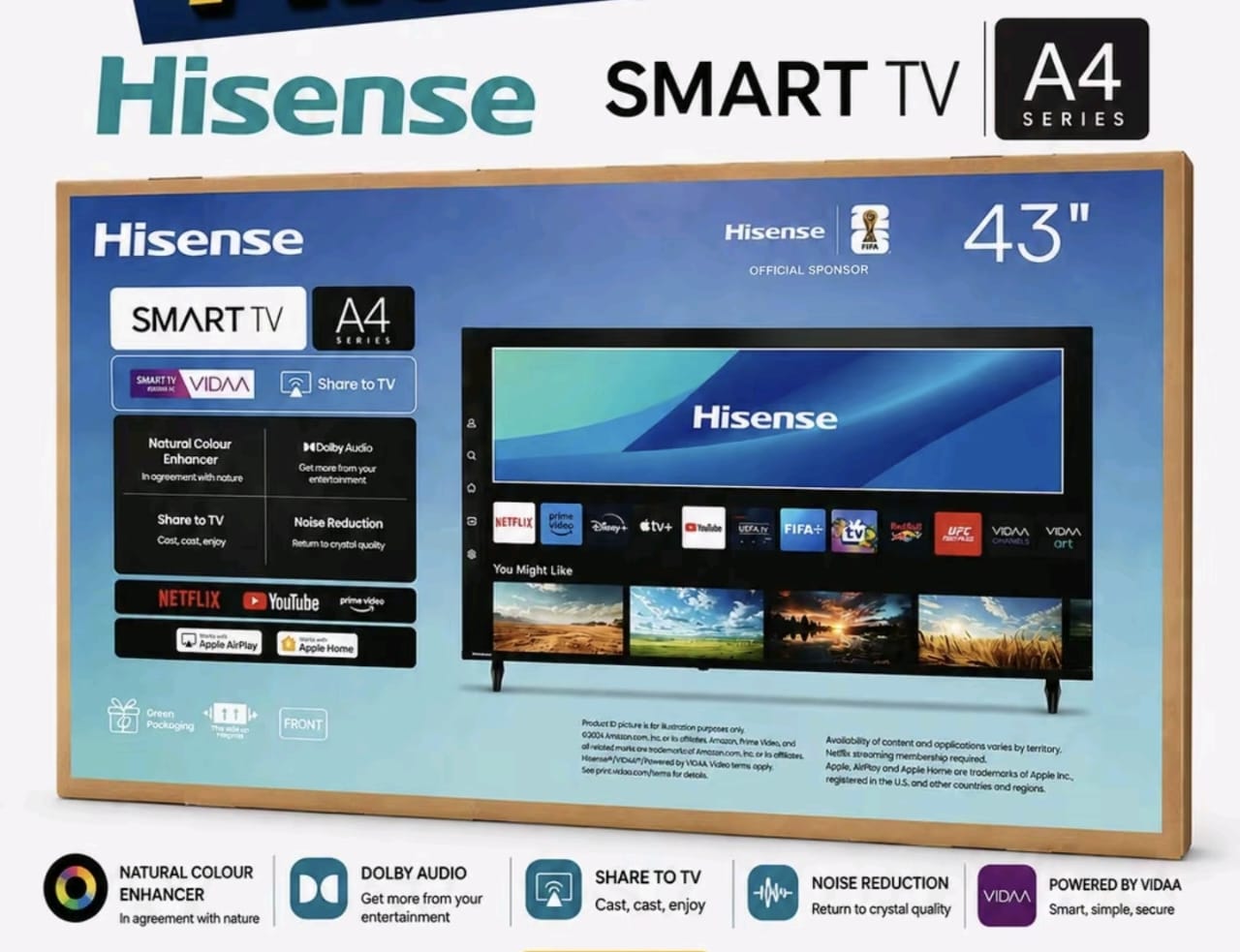 Hisense 43 inch A4 Series Smart TV box front view