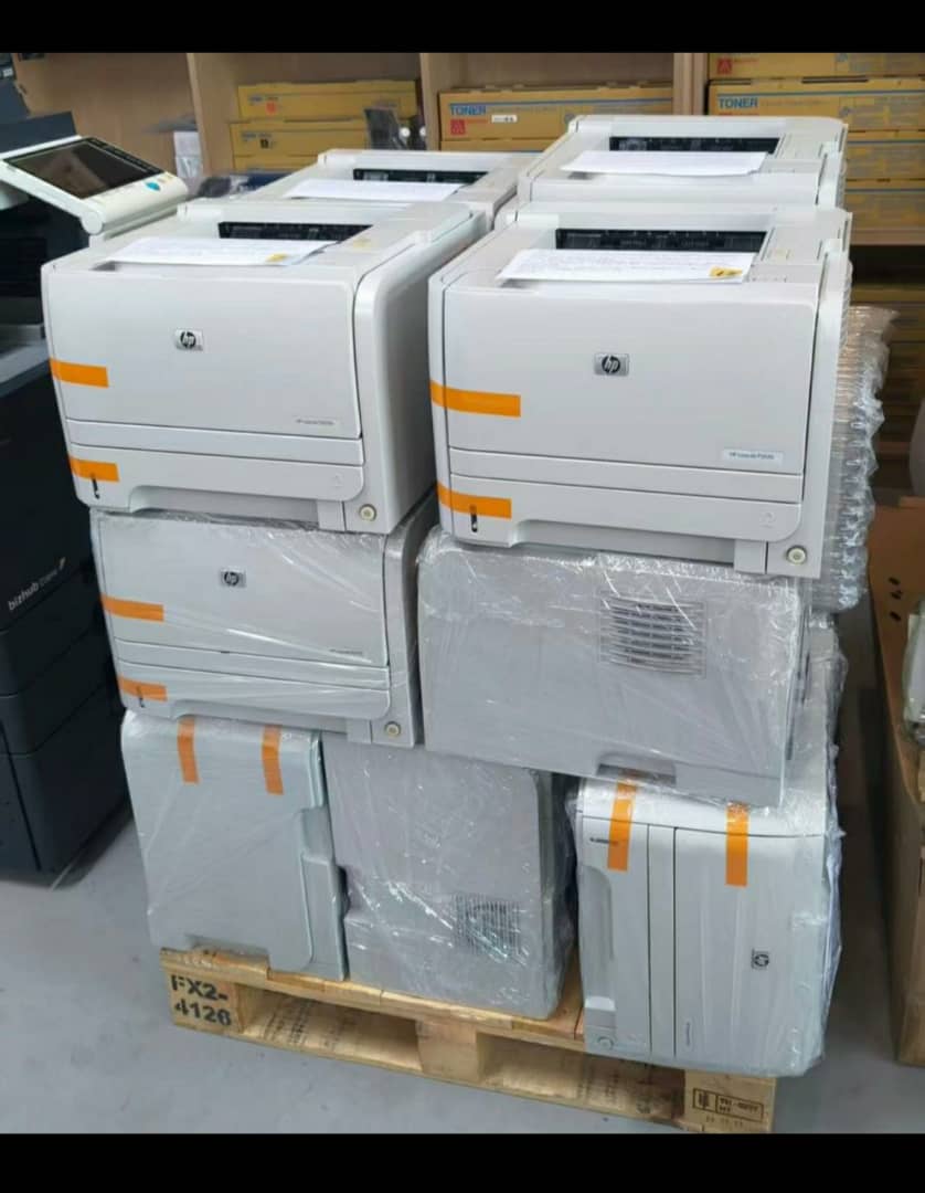 HP LaserJet P2035 Monochrome Laser Printers stacked on pallet