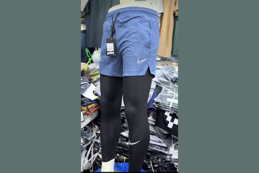 Men's Athletic Shorts & Leggings Set - Blue shorts with black compression leggings
