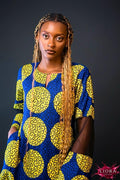 Liora Atelier Ankara Circle Print Dress in blue and yellow wax print