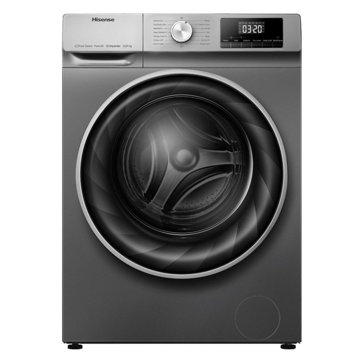 Grey Hisense front-load washer-dryer, model WDQY1014EVJM