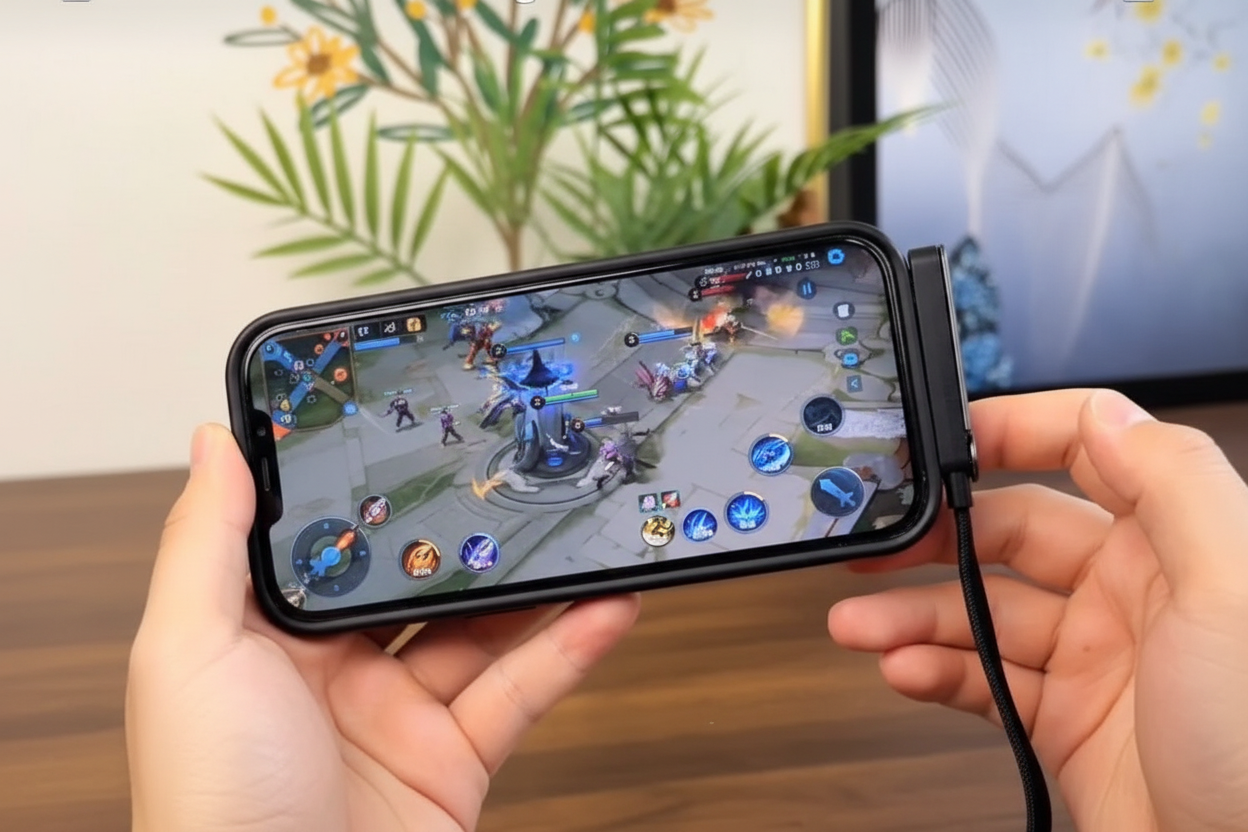 USB-C cable stand in use - hands-free phone viewing while charging