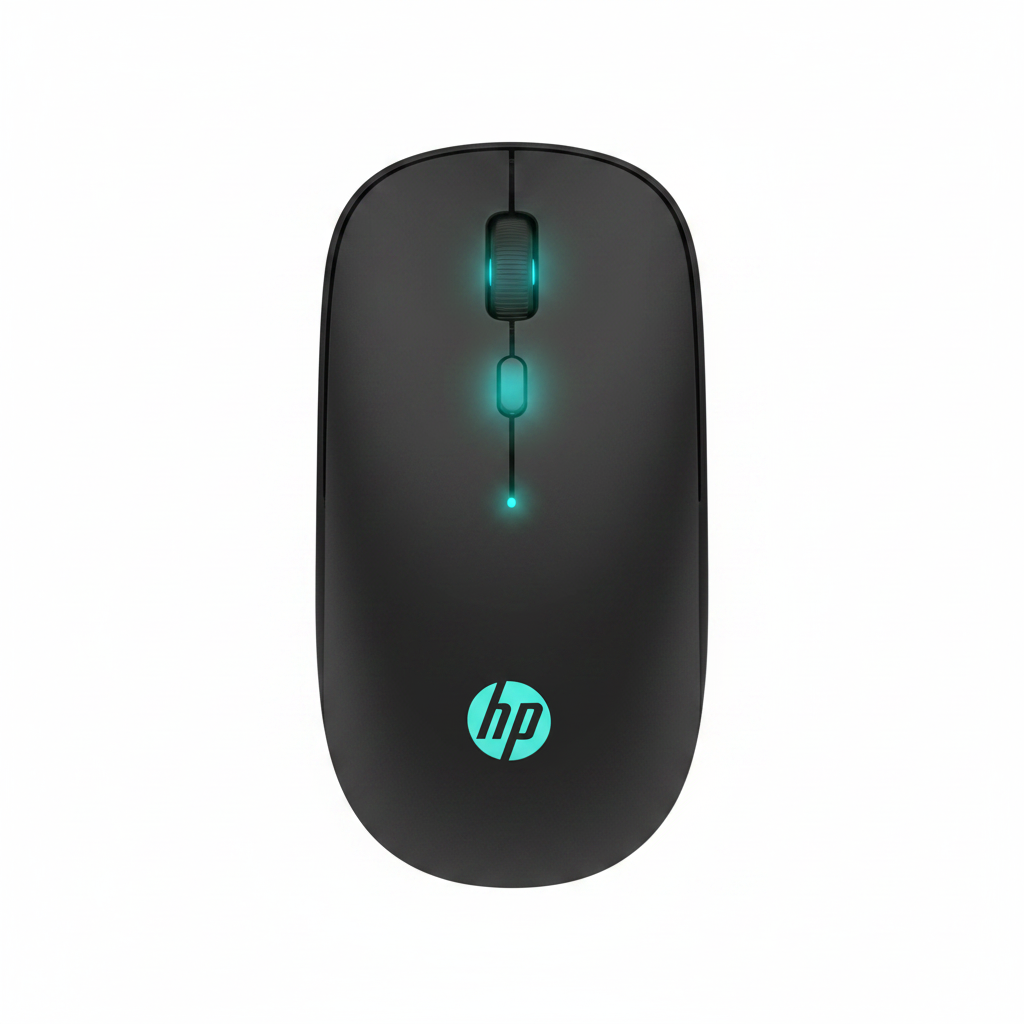 HP Wireless Mouse top view on white background