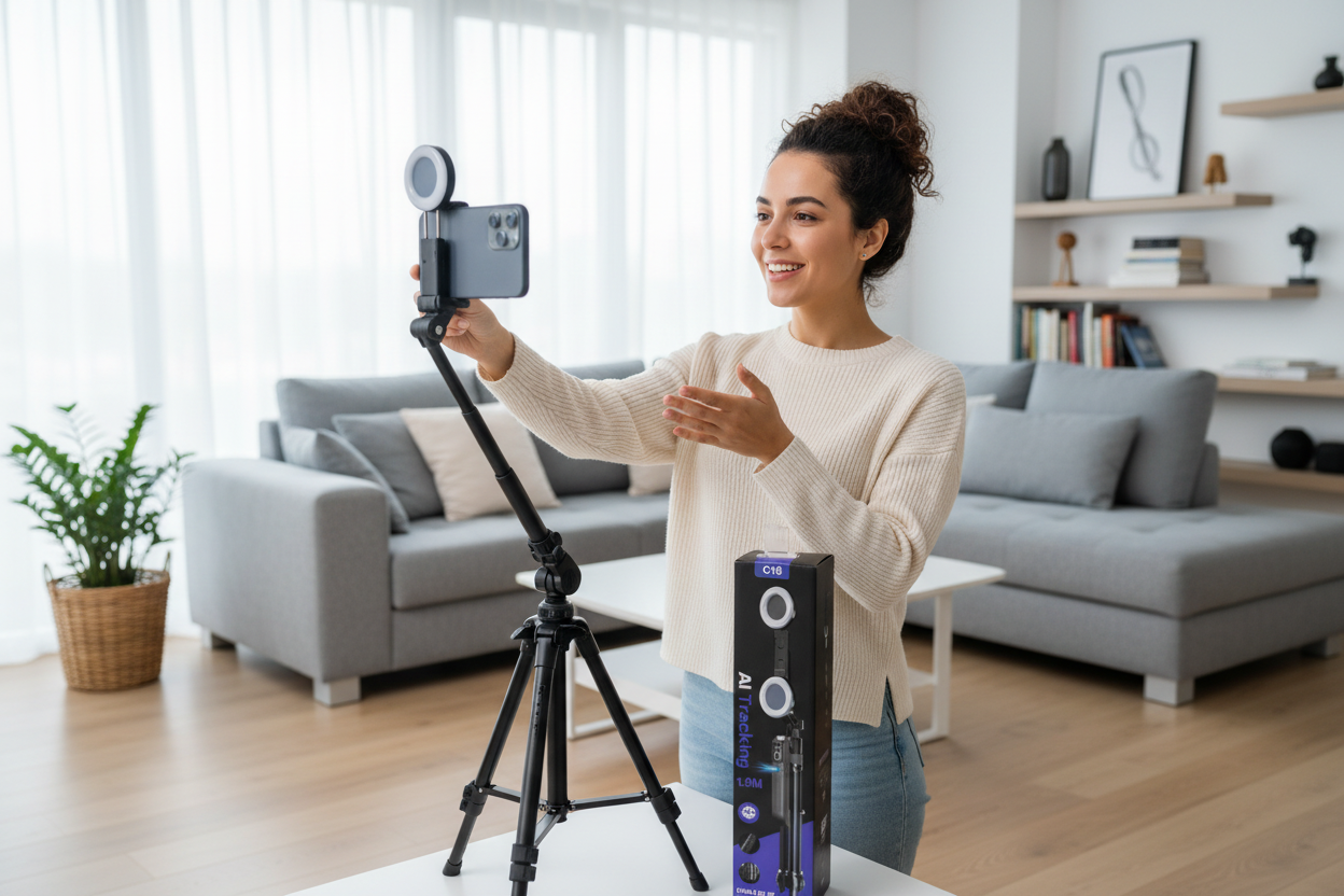C19 AI Tracking Tripod in use - lifestyle shot
