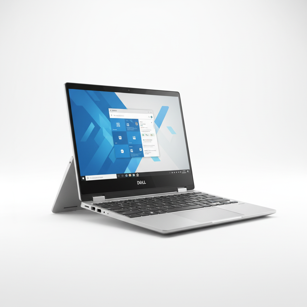Dell Latitude 7400 2-in-1 in tent mode showing 360° rotation