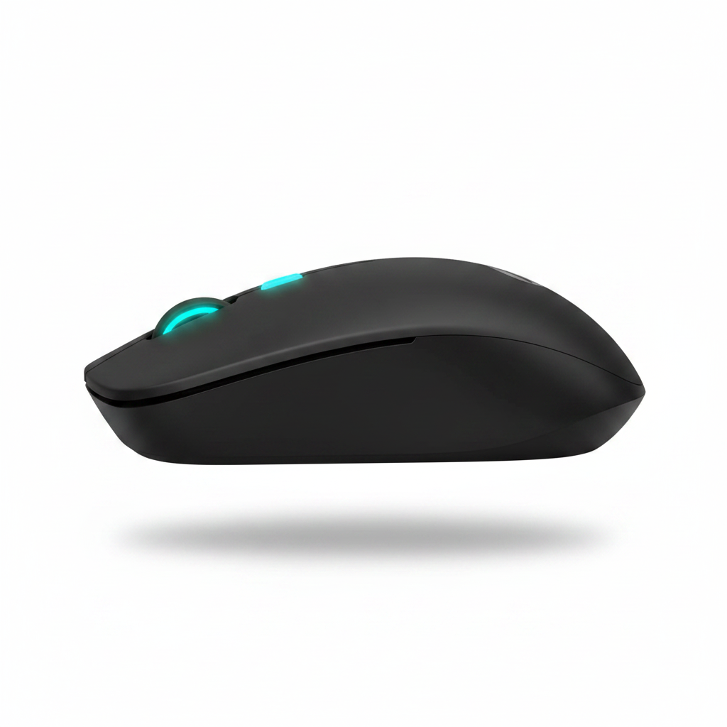 HP Wireless Mouse side angle view on white background