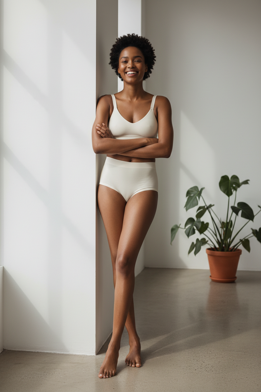 African woman wearing seamless briefs