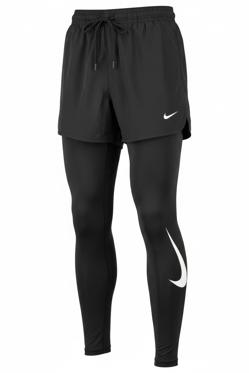 Men's Athletic Shorts and Leggings Set - Black