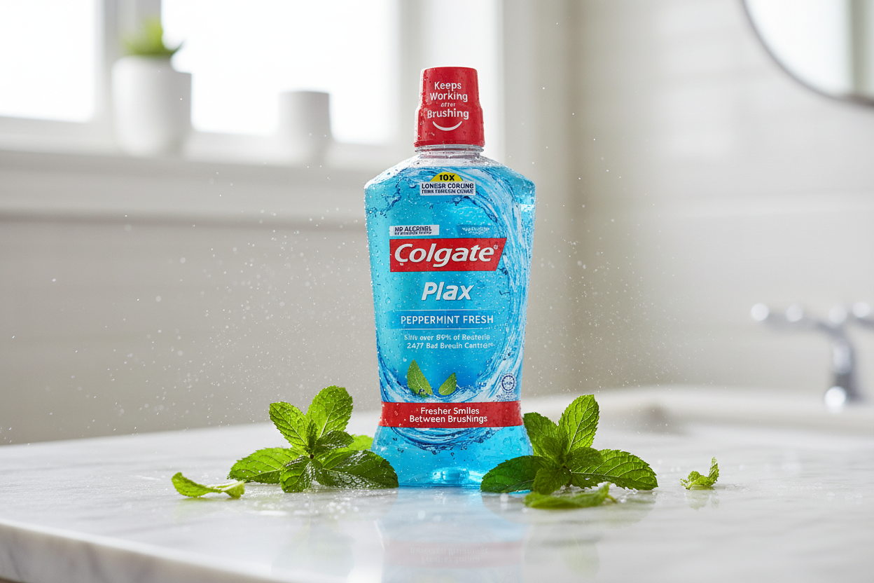 Colgate Plax Mouthwash - Lifestyle Shot with Mint Leaves