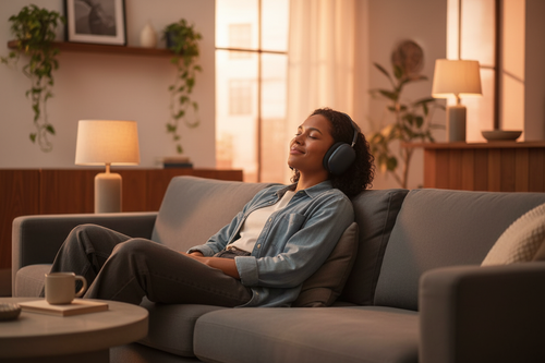 Person wearing Apple AirPods Max lifestyle shot