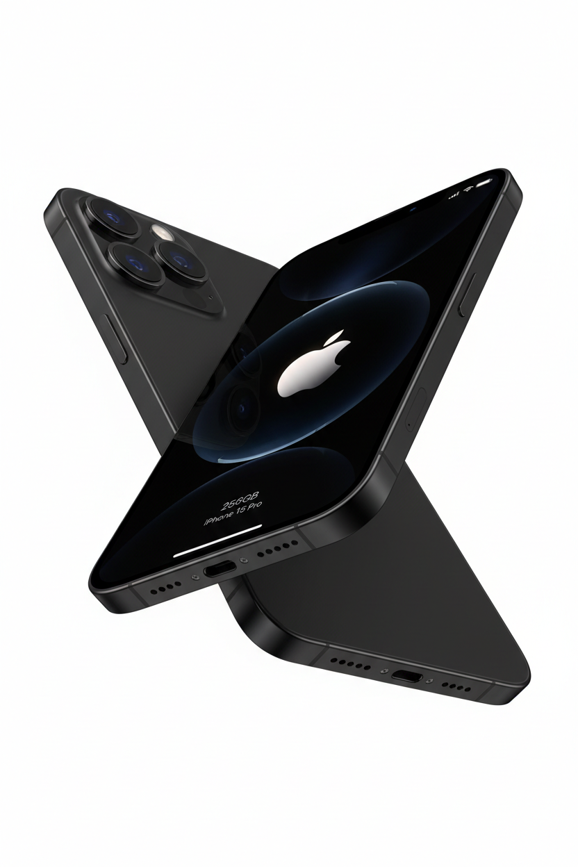 iPhone 15 Pro 256GB Black Titanium angled view