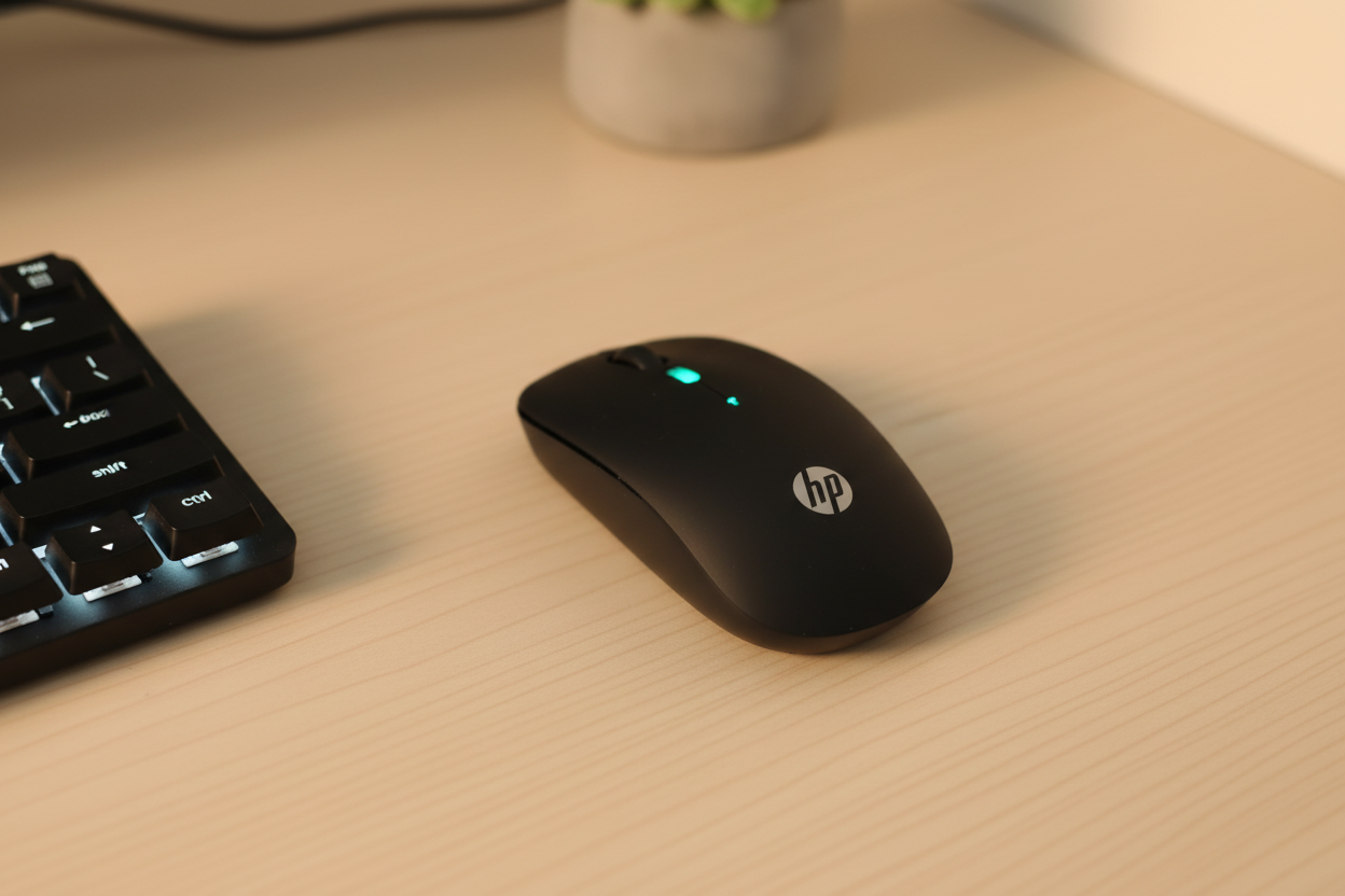HP Wireless Mouse lifestyle shot on modern desk