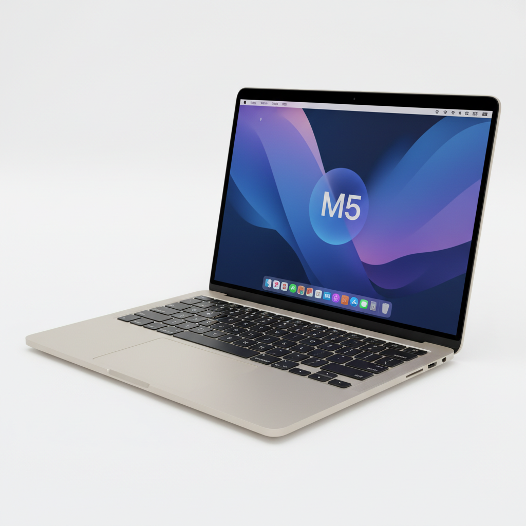 MacBook Air 13 M5 2026 Starlight angled view
