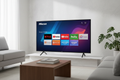 Hisense 43 inch A4 Series Smart TV on stand displaying smart home screen